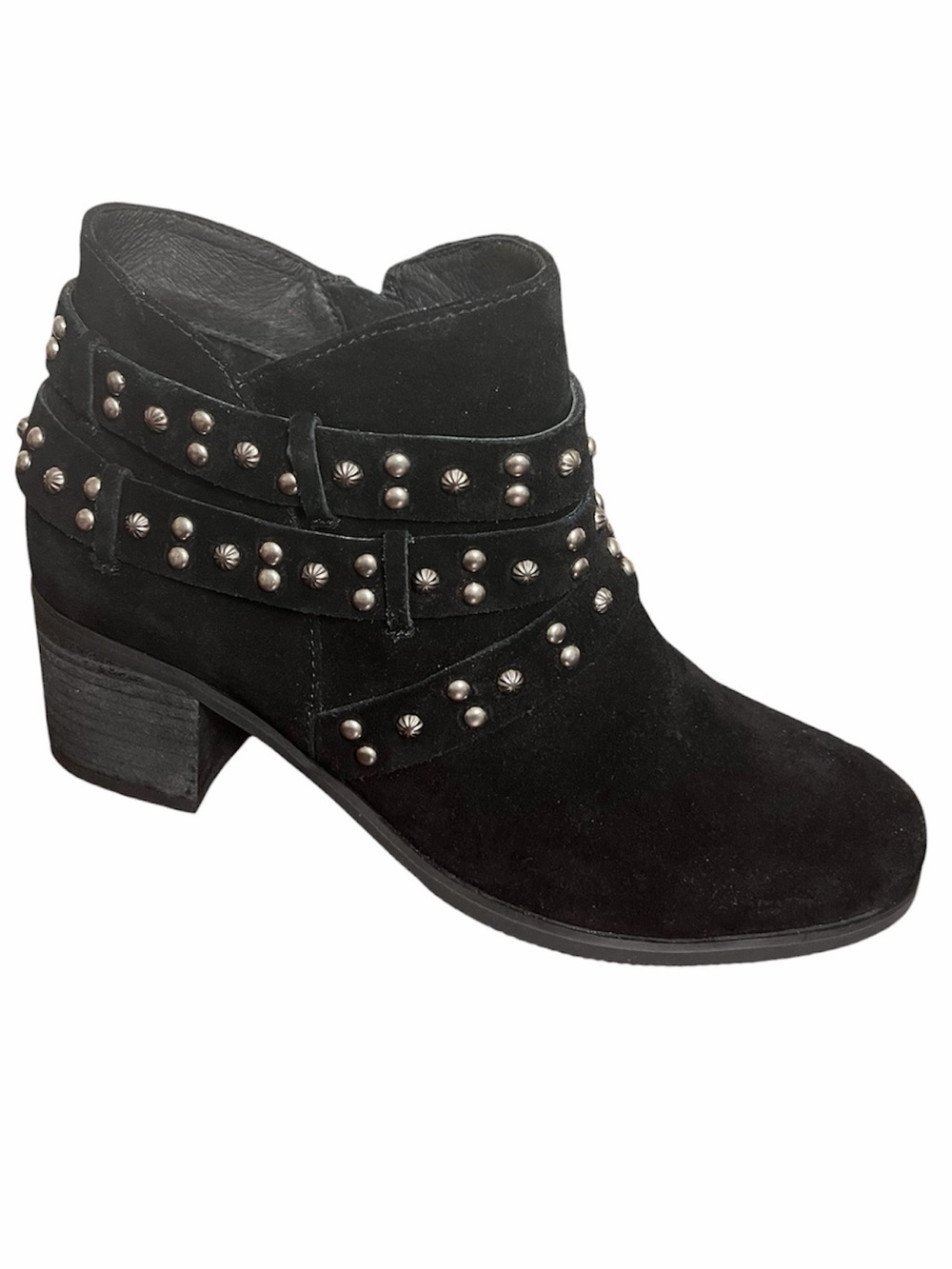 Trinity Ranch Black Suede Studded Ankle Booties Boots Size 9 NWT